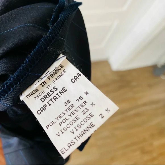 Y2K Anitsa Paris Sleeveless Pinstripe A-line Suiting Knee Length Dress Navy - Picture 15 of 16